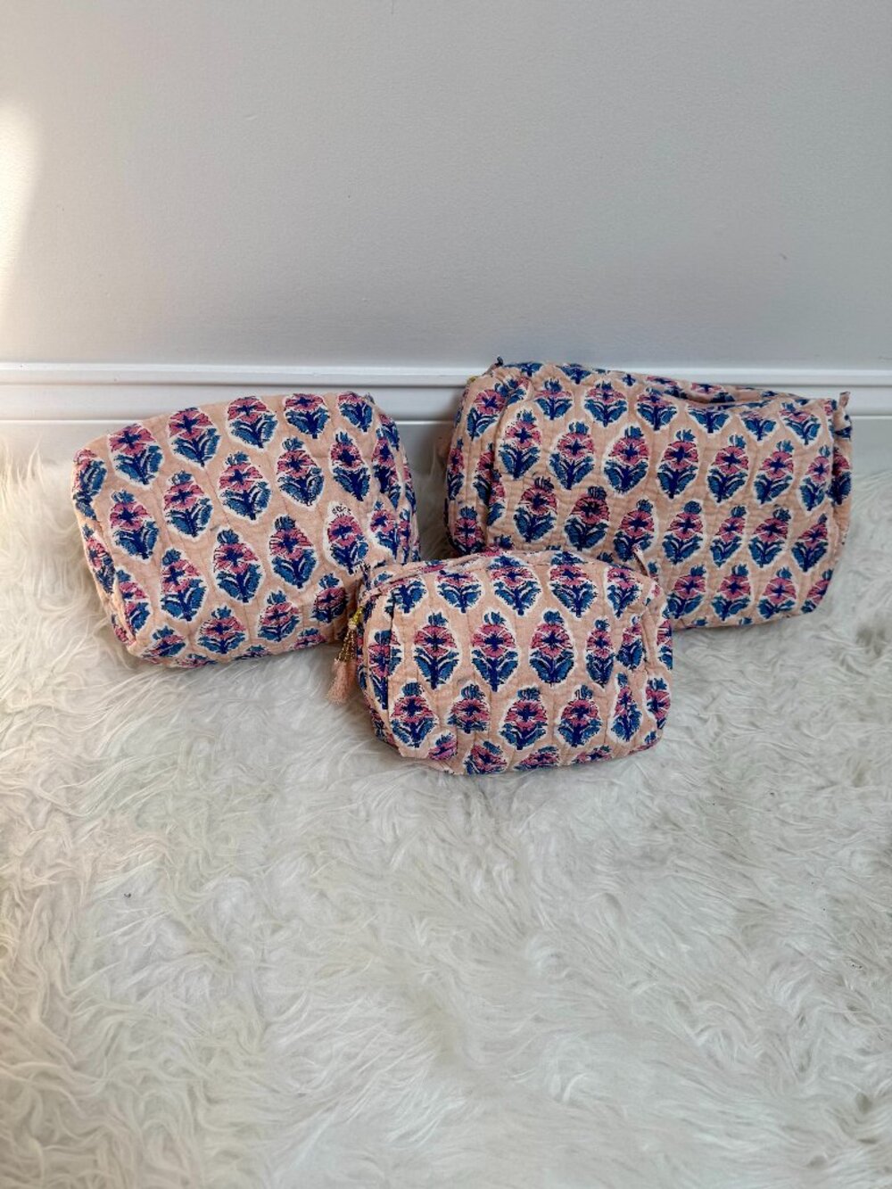 Adorable Cosmetics Bags - Set of 3 - Blue & Pink